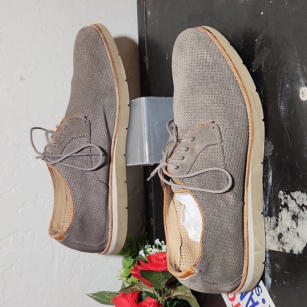JOHNSON & MURPHY Suede Lazer Cut Lace Tie Sheep Skin Shoes Men's 8M